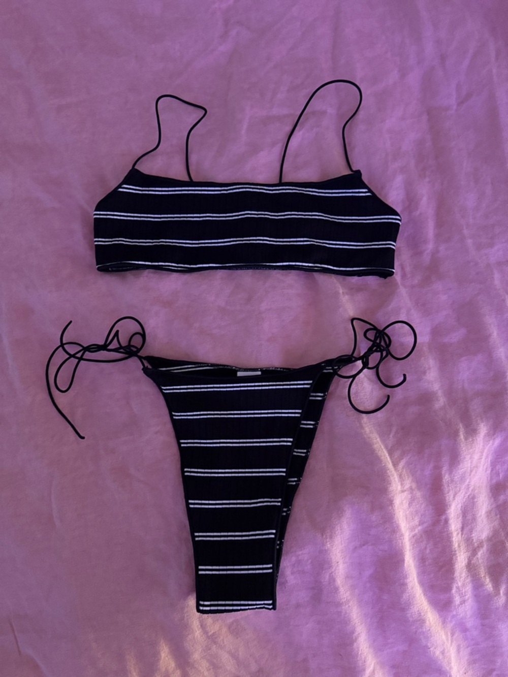 Tropic of C Striped Black & White Tie-Side Bikini Set